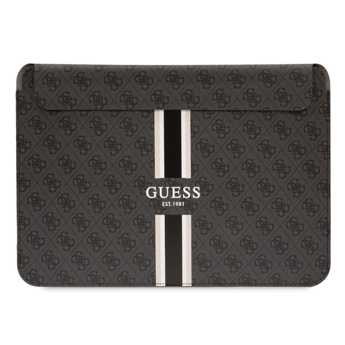 Husa pentru computer Guess PU 4G cu dungi imprimate 16 inchi neagra