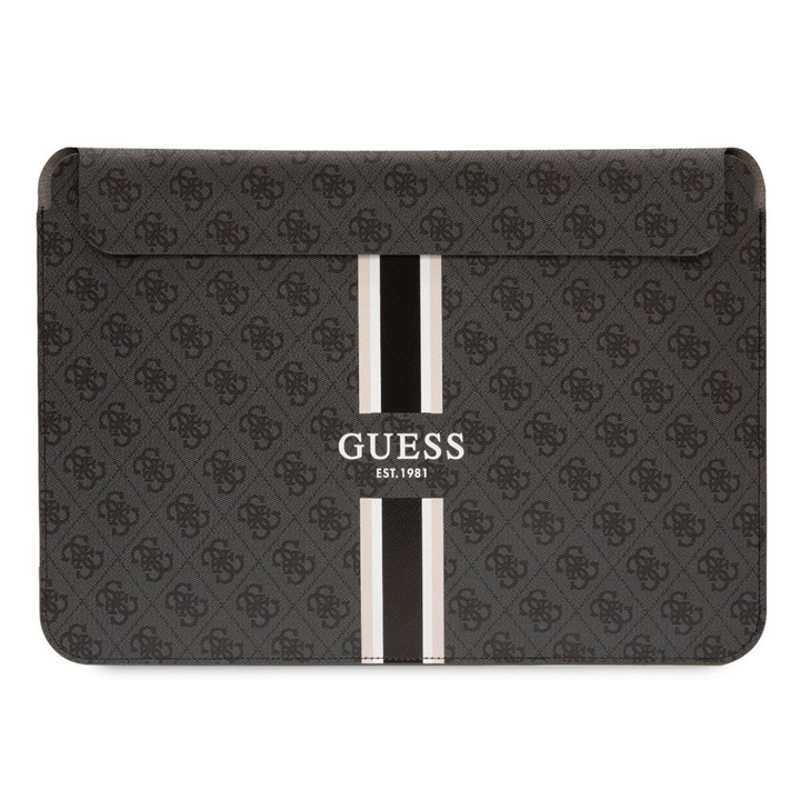 Husa pentru computer Guess PU 4G cu dungi imprimate 16 inchi neagra