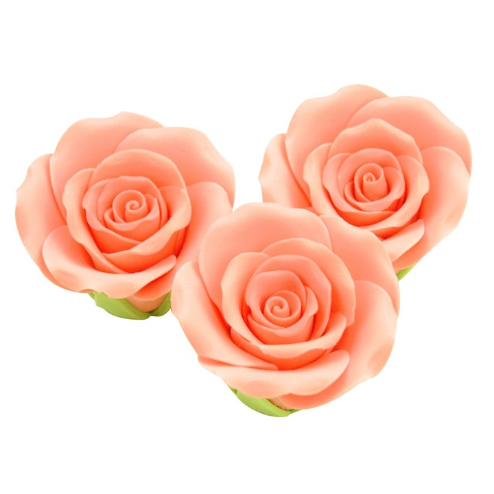 Set 3 trandafiri din pasta de zahar roz somon 5cm, Cake Masters