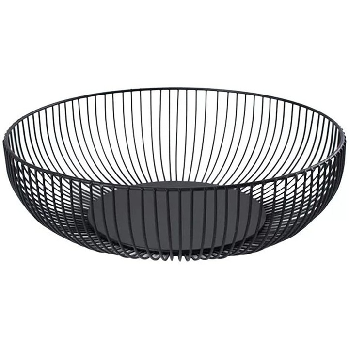 Cos de fructe, QttvbTna, Metalic, 28 cm, Negru