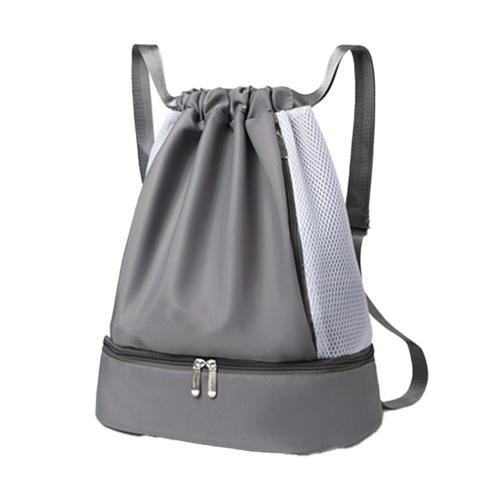 Rucsac cu snur, compartiment pentru pantofi, unisex, gri, pentru sala, yoga, cumparaturi, inot