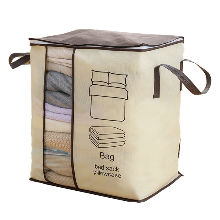 Geanta de depozitare imbracaminte, pliabila, bej, 45x50x30cm