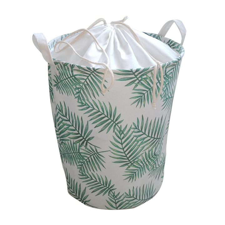 Összecsukható szennyes kosár, pamut / polietilén, 1,65 l, 35 x 45 cm, bézs / zöld