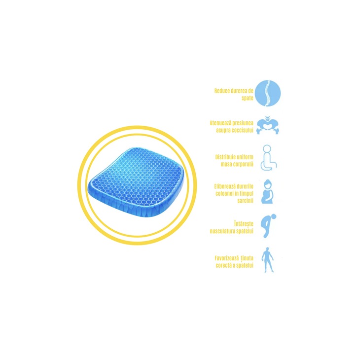 Ortopéd székpárna légáteresztő és tartós zselével, puha dupla réteggel, üléshez, csúszásmentes huzat