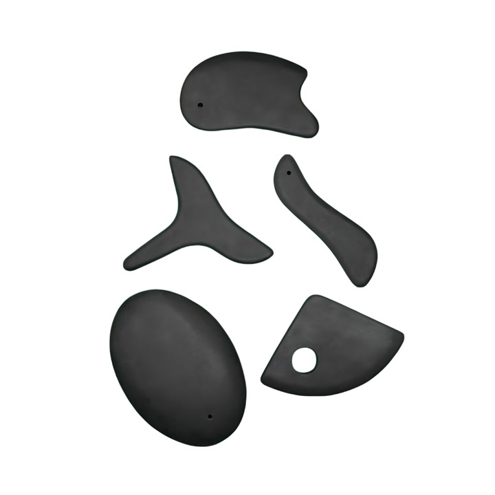 Set 5 pietre Lewer Black Gua Sha pentru Masaj Corporal Adamcaly, Ideale pentru Eliberarea Toxinelor, Hidratare Piele, Activarea Circulatiei Sangelui, Tonifierea Musculaturii, Relaxare Profunda, Diverse Zone
