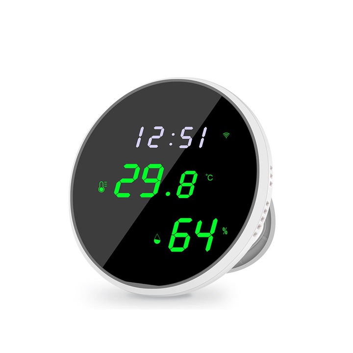 Интелигентен сензор за температура и влажност, Wi-Fi 2,4 GHz, Съвместим с Tuya, SmartLife, Amazon Alexa, Google Assistant, Бял