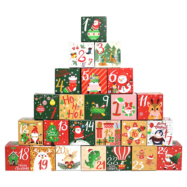 Set 24 cutii de advent, Sunmoctar, Carton, 7x7x7 cm, Multicolor