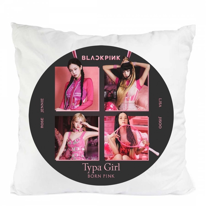 Perna personalizata blackpink kpop born pink, Poliester, Alb, 40 x 40 cm