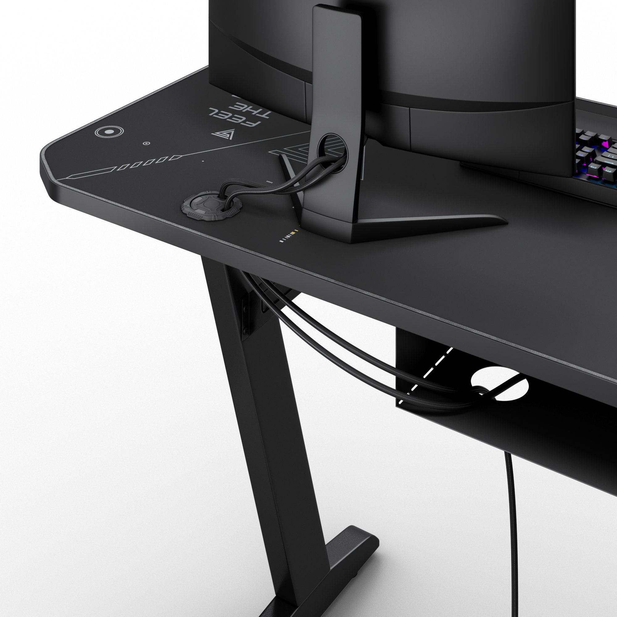 SENSE7 Nomad Cybernetic Bureau Gaming 140x60 Cm – Fibre De Carbone, Support PC, Porte-Casque & Gobelet, Ergonomique