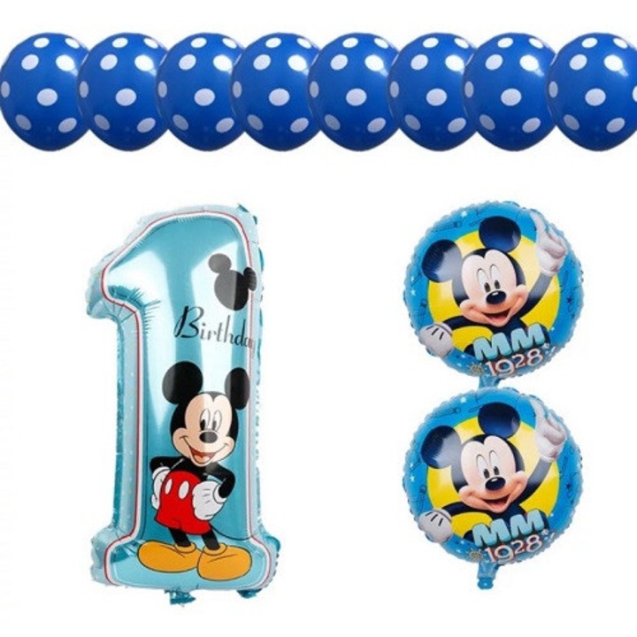 Set 13 baloane, Aniversare 1 an, tema Mickey Mouse, DOMI PARTY & GIFTS