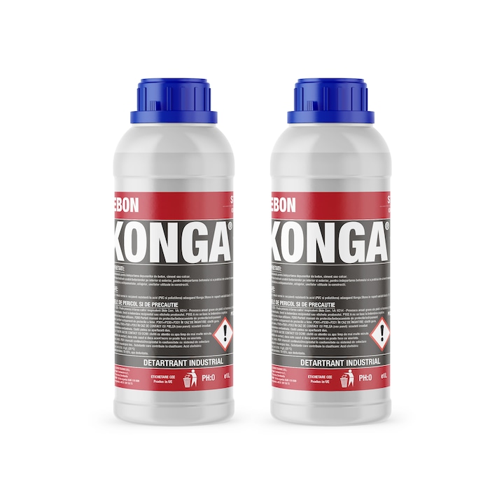 Set - 2 x Detergent pentru urme de ciment, betoniere si curatenie dupa constructor, 1L, Konga Stone, Uz Profesional cu dilutie 1:10, Curata eficient si rapid reziduurile de beton, ciment si alte depuneri specifice industriilor de constructii