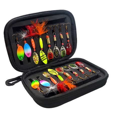 Set 16 spinnere lingurite rotative metalice, Darklove, Cu pescuit la spinning FishingBox, Pentru pescuit la pastrav clean biban si stiuca, 3g - 5.2g, Multicolor