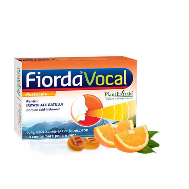 Хранителна добавка с вкус на портокал Fiorda Vocal, 30 таблетки, растителен екстракт