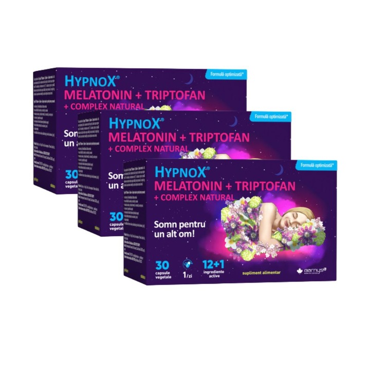 HypnoX Melatonin cu Triptofan Complex Natural, Good Days Therapy, 30 capsule vegetale, pachet 3 cutii