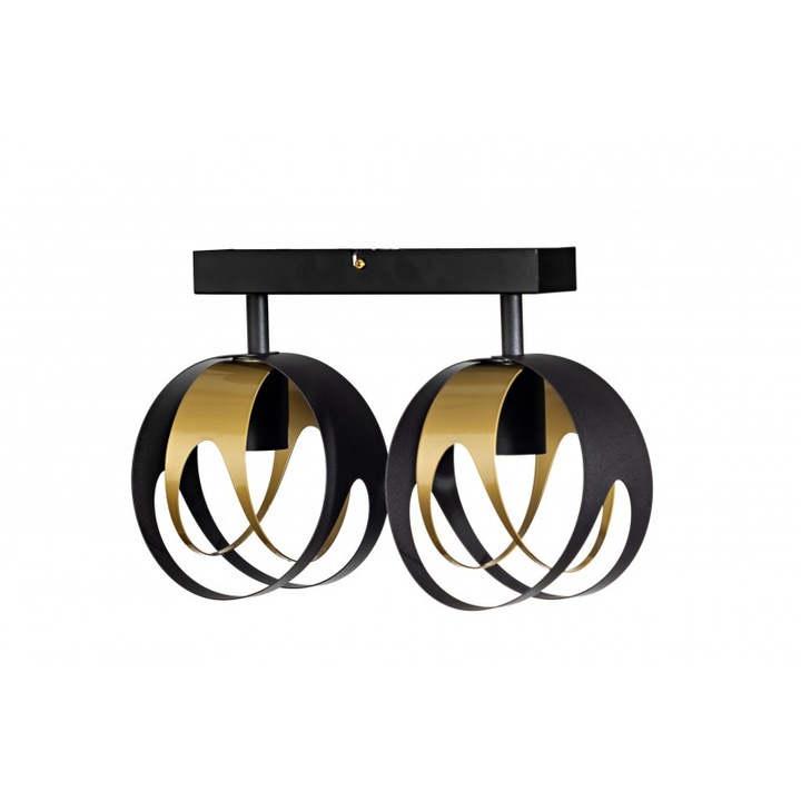 Plafoniera cu abajur dublu din metal cu elemente aurii 2x60W