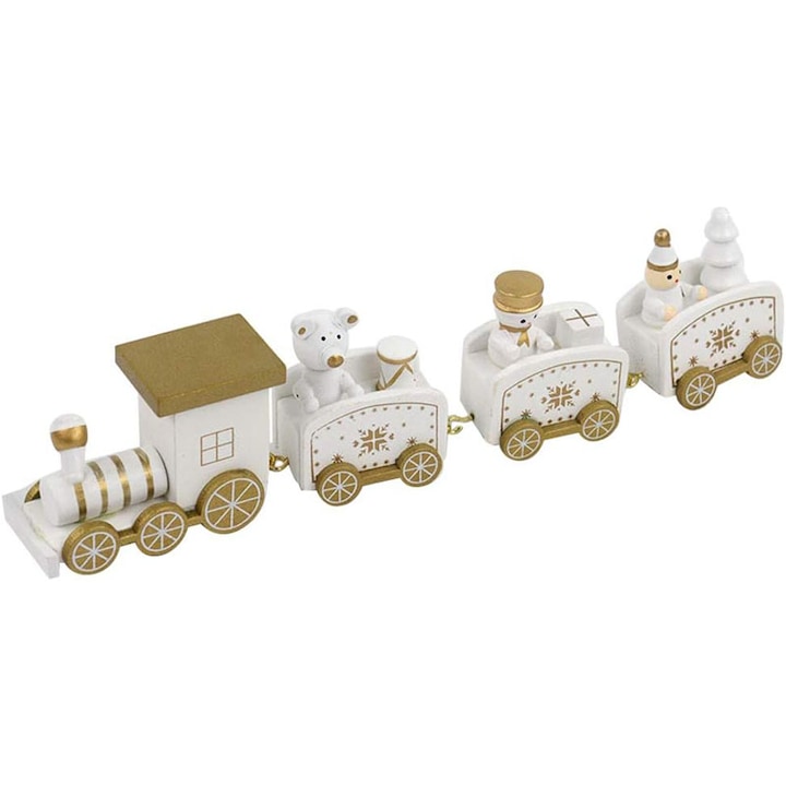 Tren decorativ pentru brad, Sunmostar, Lemn, Alb