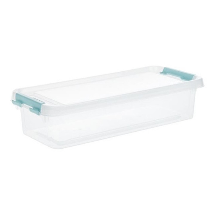 Cutie de depozitare din plastic, transparenta, cu sistem de blocare, 3,5 l, 36x14x9 cm