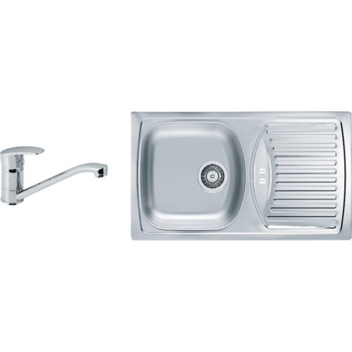 Pachet Chiuveta Bucatarie Alveus Basic 150 Satin Inox, Picurator Pe Dreapta + Baterie Monocomanda Milena