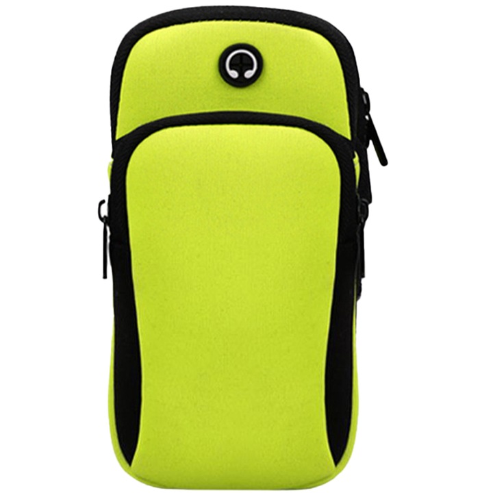 Sporttáska telefonhoz, fluoreszkáló zöld, állítható, vízálló, 18x38cm, nylon