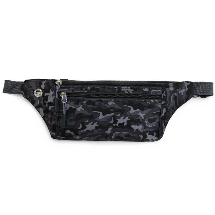 Sport övtáska, terepmintás, állítható pánt, fekete