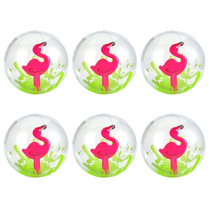 Set 6 mingi de plaja Model flamingo, Multicolor