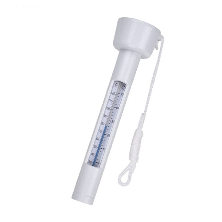 Termometru pentru piscina, Plastic, 4.5 x 18.4 cm, Transparent/Alb