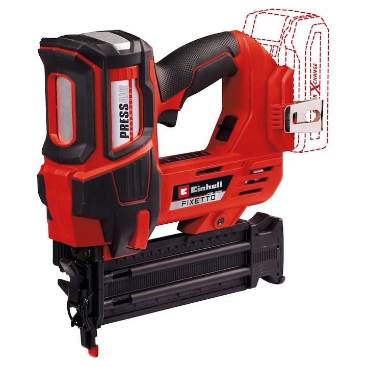 Акумулаторен професионален пистолет за пирони Einhell Professional FIXETTO 18/50 N Power X-Change, 18 V, 60 удара/минута, Максимална дължина на пирона 50 мм, Регулиране на дълбочината, 500 пирона, Без батерия/зарядно устройство