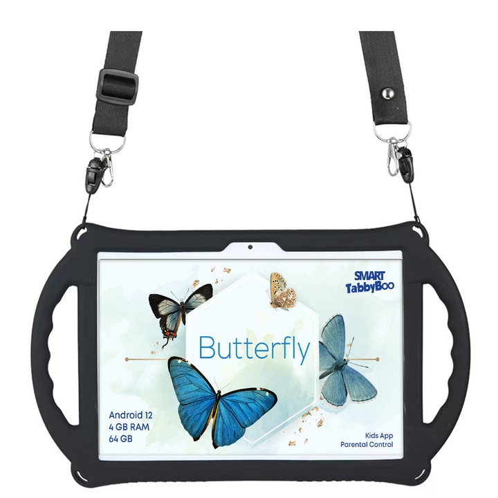 Детски таблет SMART TabbyBoo Пеперуда Fun, 4GB RAM, 64GB, Android 12, WiFi 6, 10" IPS, черен