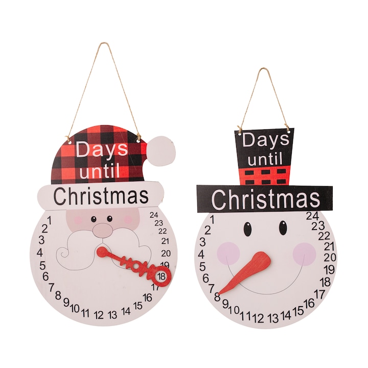 Set 2 x Calendar advent Craciun cu numaratoare inversa, Sunmostar, lemn, multicolor