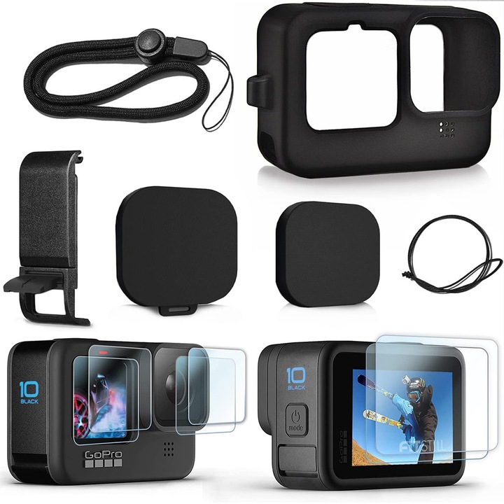 Комплект аксесоари за защита QttvbTna за GoPro Hero 11/10/9, силикон, черен