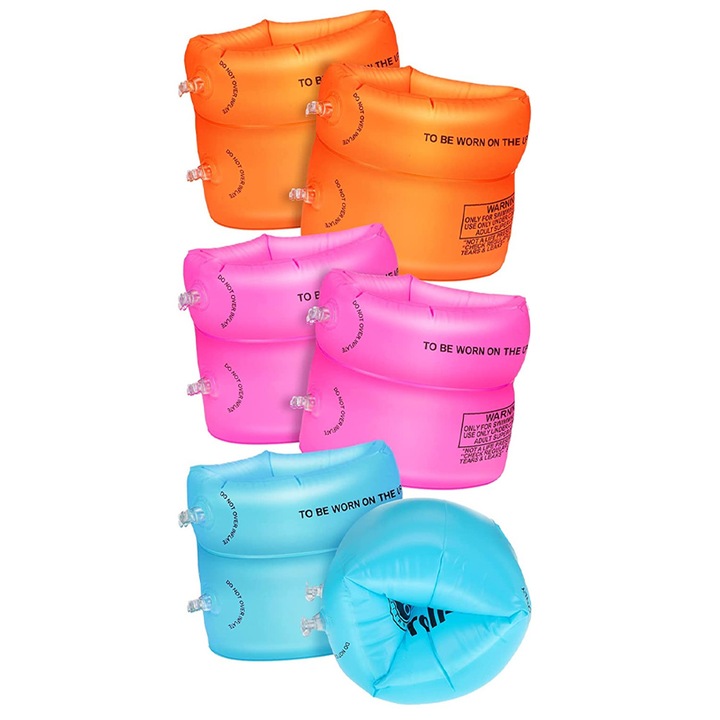 Комплект от 6 плавника за плуване QttvbTna, надуваеми, PVC, до 100 кг, 23 x 18,7 см, многоцветни