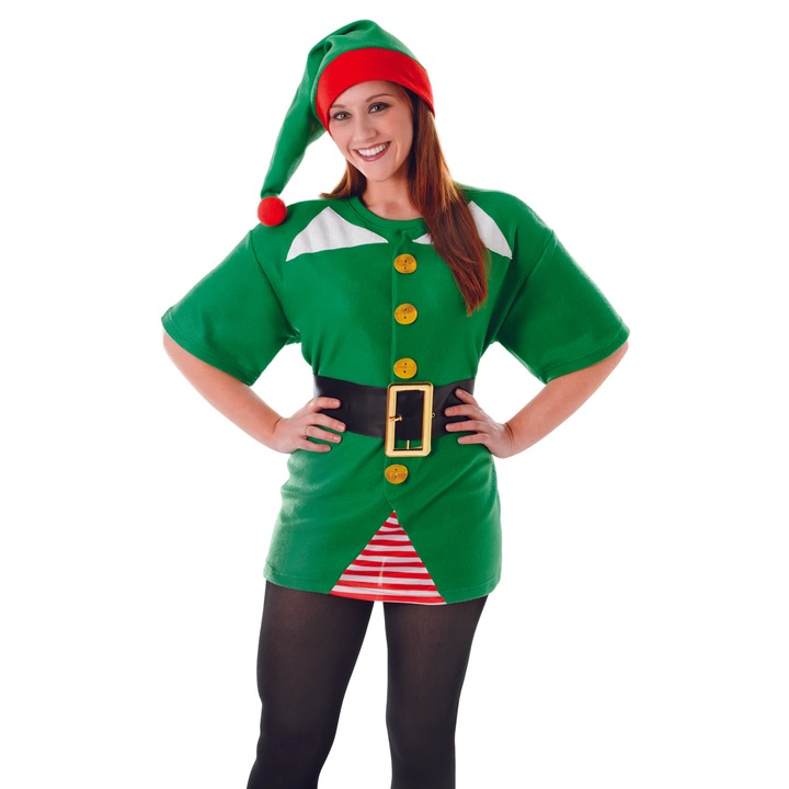 Costum spiridus rosu cu verde, marime unica, unisex, adulti