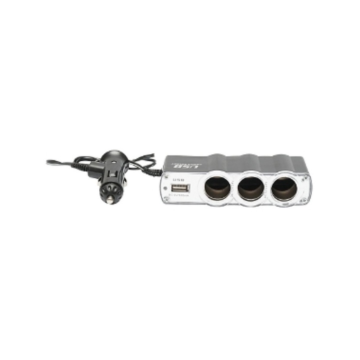 Adaptor triplu bricheta si 1 port usb cu cablu 1m bk87414