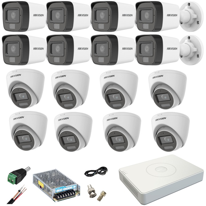 Kit Supraveghere 8CH NVR, 4 Camere Dual Lens 8MP, Detectare Inteligenta, Moduri de Noapte, IP66