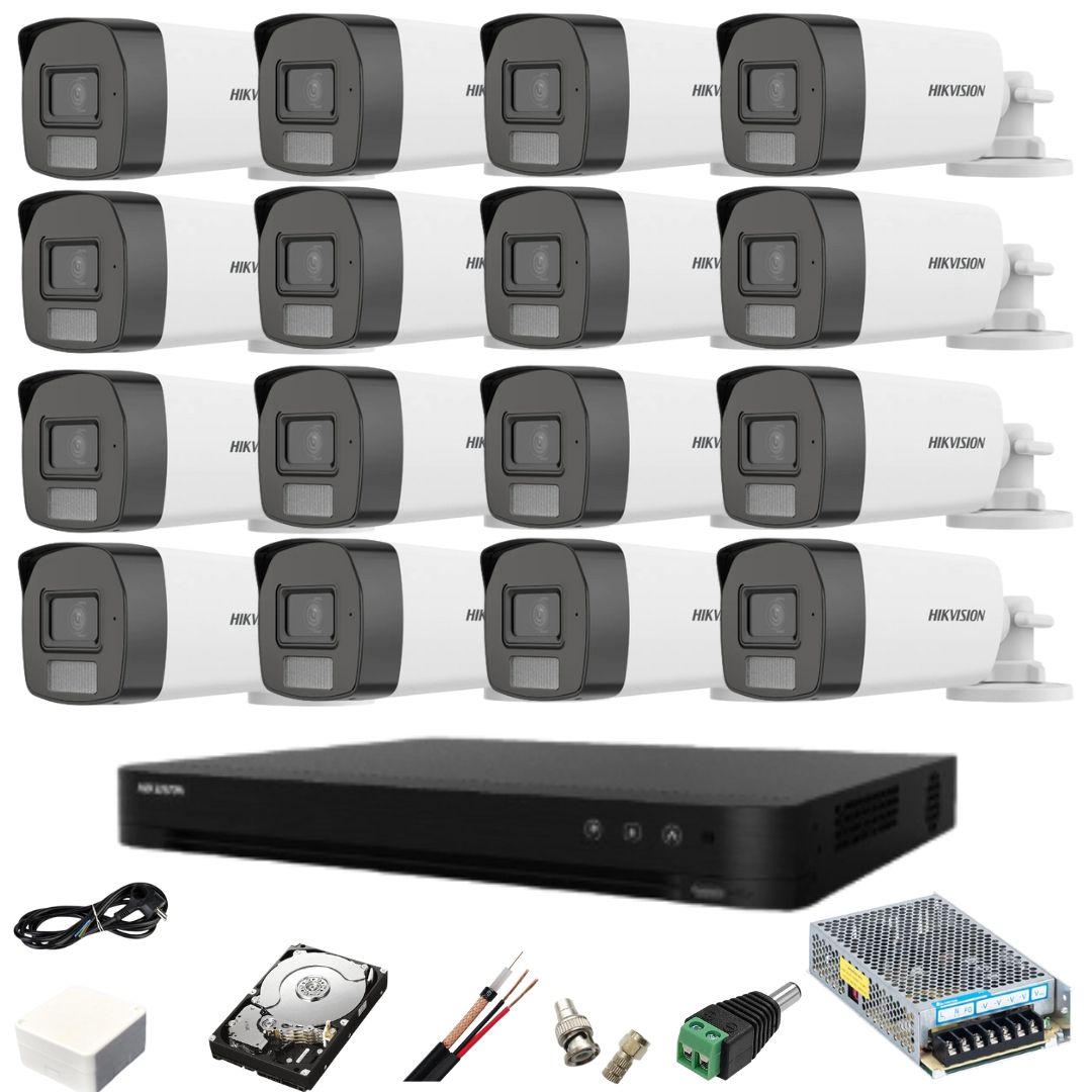 Система за наблюдение 16 камери Hikvision 5MP Dual Light IR 40m WL 40m ...