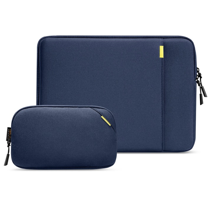 Set huse pentru laptop/accesorii, tomtoc, 2 Piese, 14 inch, Pentru MacBook Pro, albastru