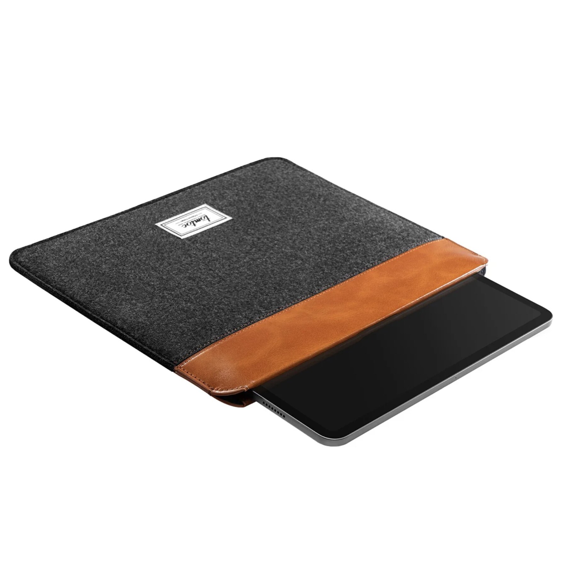Husa pentru laptop, Tomtoc, Fetru/Piele ecologica, 14-inchi, Gri/Maro