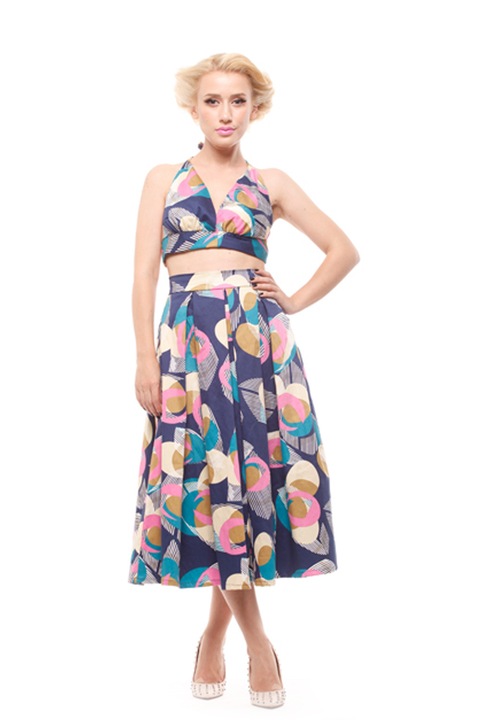 Fusta midi din bumbac satinat cu pliuri si buzunare, alba cu flori, DyStyle, Multicolor