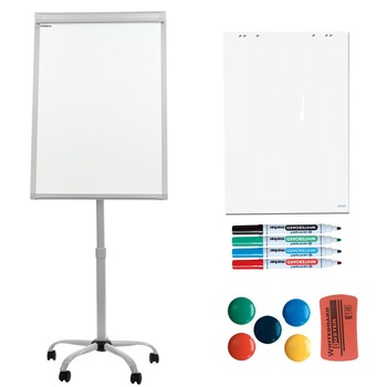 Pachet flipchart mobil, ACCENTA, 70x100 cm, inaltime ajustabila, clema prindere hartie si accesorii: rezerva hartie, markere, burete si 5 magneti Pachet flipchart mobil, ACCENTA, 70x100 cm, inaltime ajustabila, clema prindere hartie si accesorii: rezerva hartie, markere, burete si 5 magneti