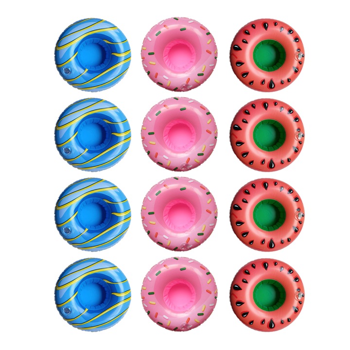 Комплект надуваеми поставки за напитки, QttvbTna, Устойчив PVC, Преносим дизайн, Многоцветен, 12 части