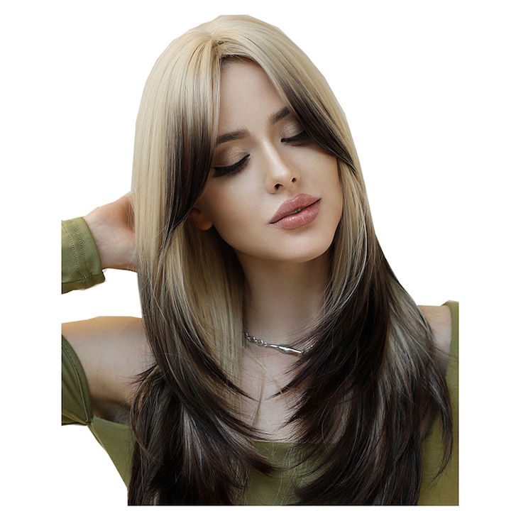 Peruca dama, matase, 63 cm, maro/negru