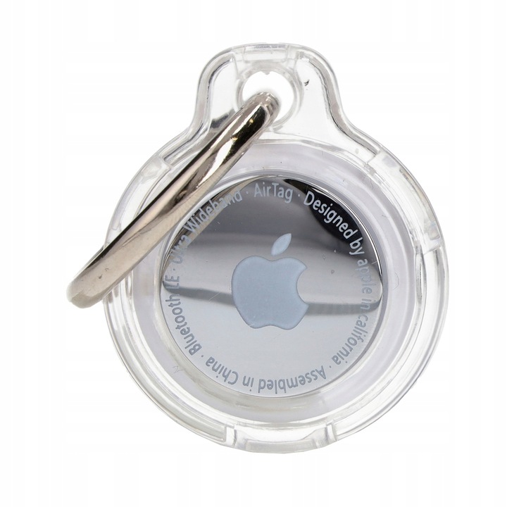 Etui Bizon Locator Keychain pentru Apple AirTag, transparent, cu inel metalic