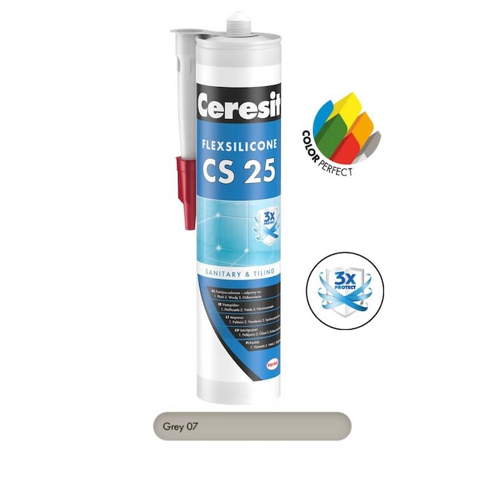 Silicon sanitar premium Grey, Ceresit CS 25, interior / exterior, 280 ml