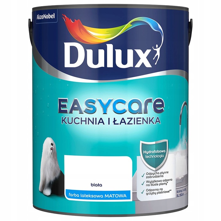 Vopsea pentru baie si bucatarie, Dulux, 5 l, Alb mat