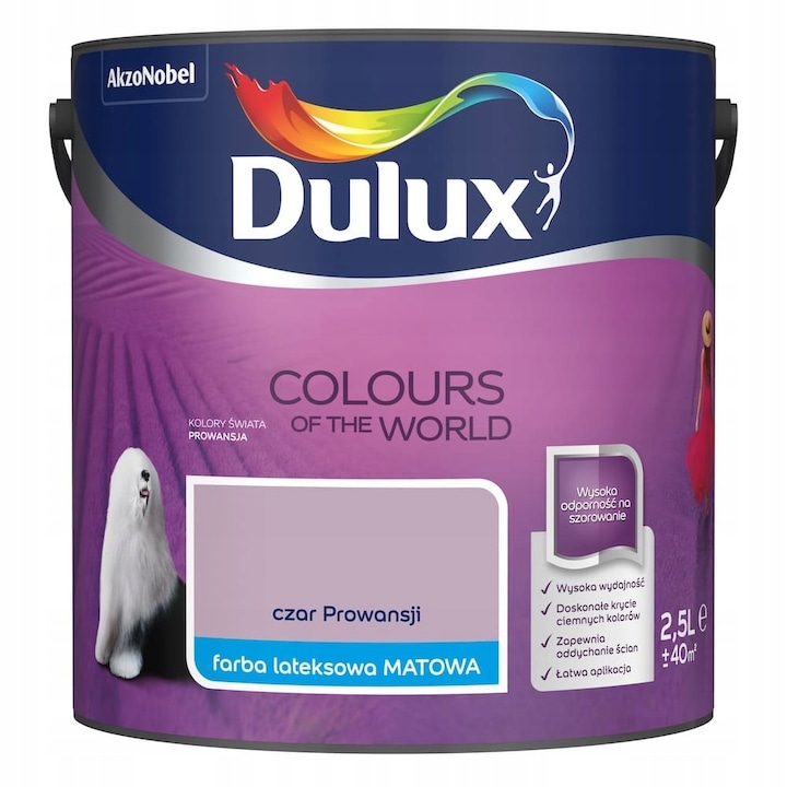 DULUX Матова латексова боя Colours of the World, устойчива на изтриване, лилава, 2.5L