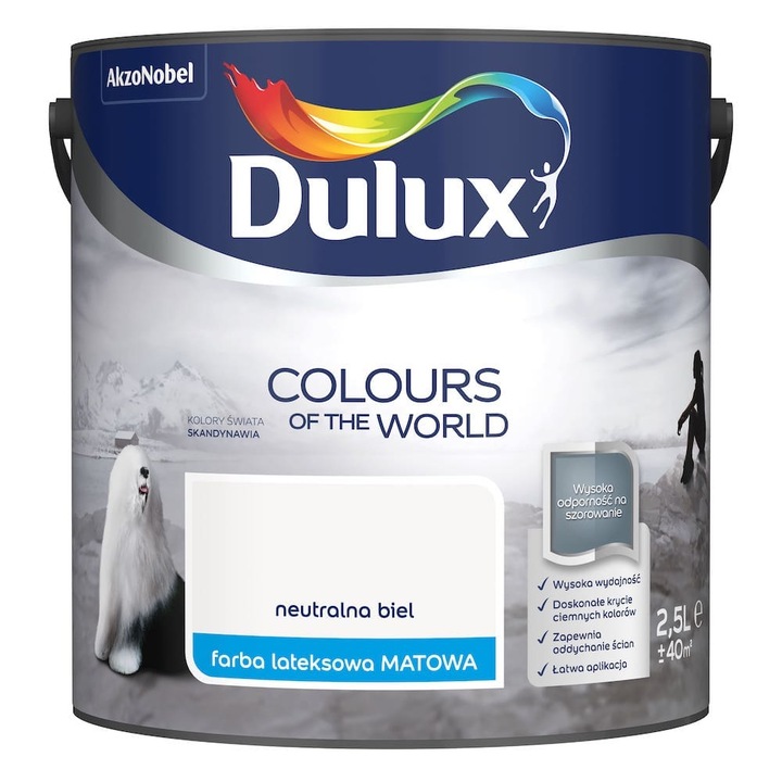Боя Dulux Kolory Swiat, Неутрално бяла, 2.5L