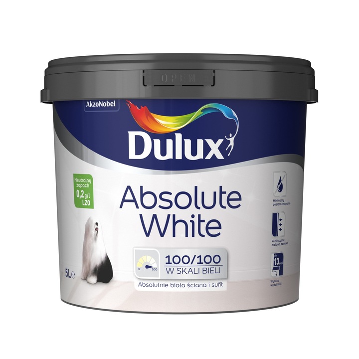 Vopsea pentru pereti si tavane, Dulux, Absolute White, 5 l