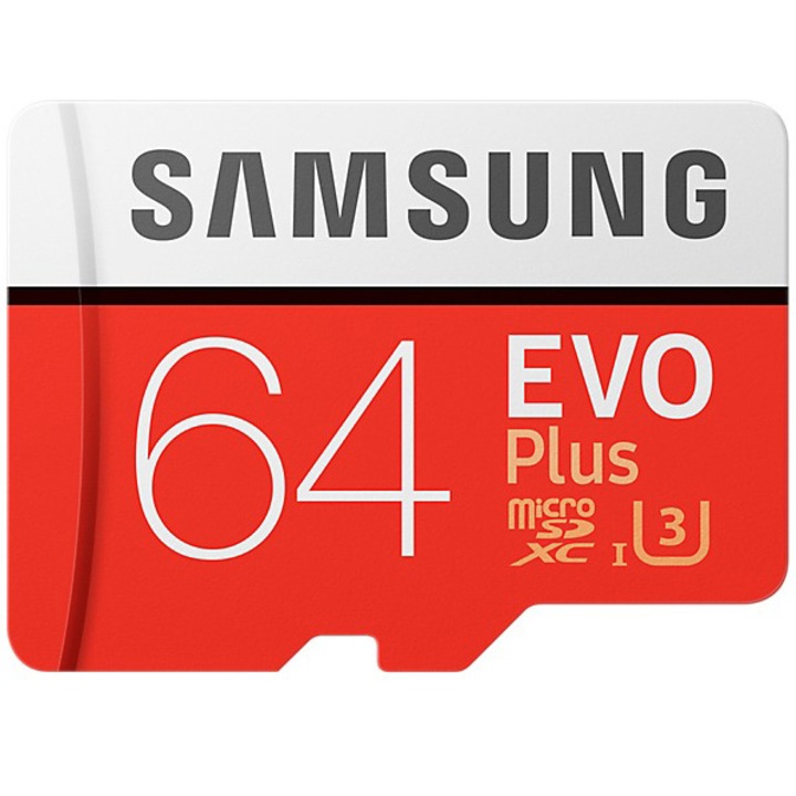 Карта памет Samsung Micro-SDXC EVO Plus 64GB, Клас 10, UHS-I U3 + SD адаптер