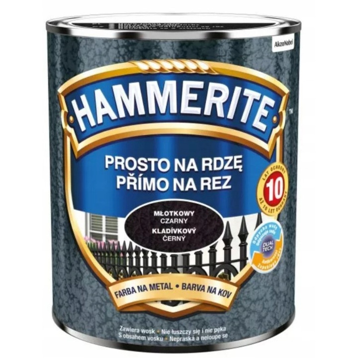 Festék fémekhez, Hammerite, 0,25 L, Fekete