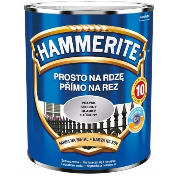 Vopsea pentru metale, Hammerite, Argintiu lucios, 0.7 L